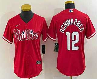Womens Philadelphia Phillies #12 Kyle Schwarber Red Stitched Cool Base Nike Jersey